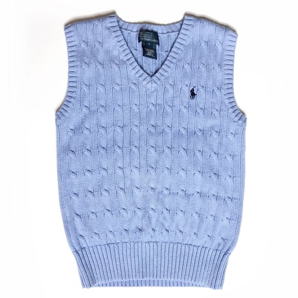 Polo Ralph Lauren Other - Polo Ralph Lauren Cable Knit Sweater Vest Light Blue Children Boys 7 Women’s XXS